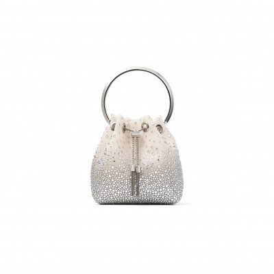 JIMMY CHOO BON BON WHITE CRYSTAL MESH HANDBAG BONBONVUQ (15*14*9.5cm)